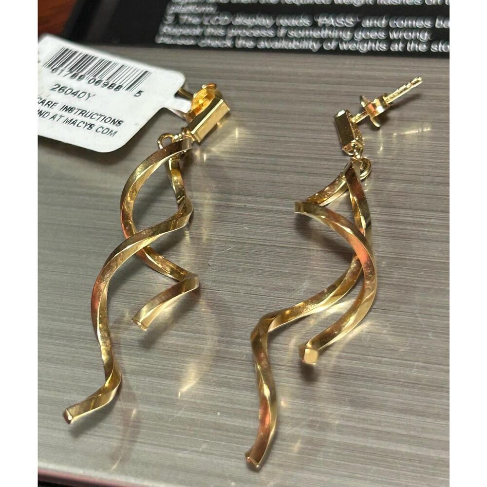 NWT 14k solid yellow gold double twist drop dangle post stud earrings SLC Italy